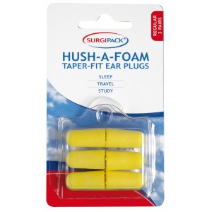 SurgiPack® Hush-A-Foam Taper-Fit Ear Plugs (3pr) Regular_BONUS TRAY (6957)